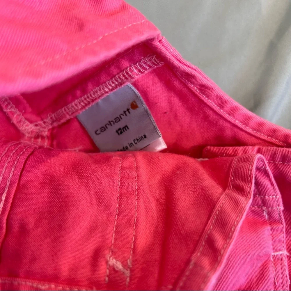 Carhartt Bright Pink Kids Overalls Girls size 12M Shortalls - Picture 4 of 6
